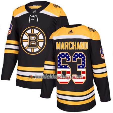 Miehille NHL Boston Bruins Pelipaita Brad Marchand 63 Adidas 2017-2018 Musta USA Flag Fashion Authentic